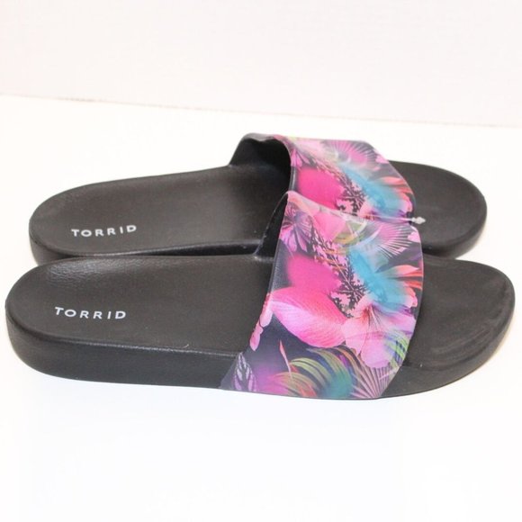 NWT Torrid Pool Slide On Floral Sandals Slides Black Plus Size 12 WW H12242 - Picture 5 of 10